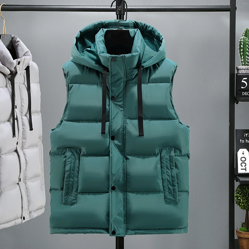 Autumn Winter Sleeveless Jackets for Men Hooded 2026 New Brand Fashion Men's Vest Casual Warm Padded Coats Plus Size WJ367