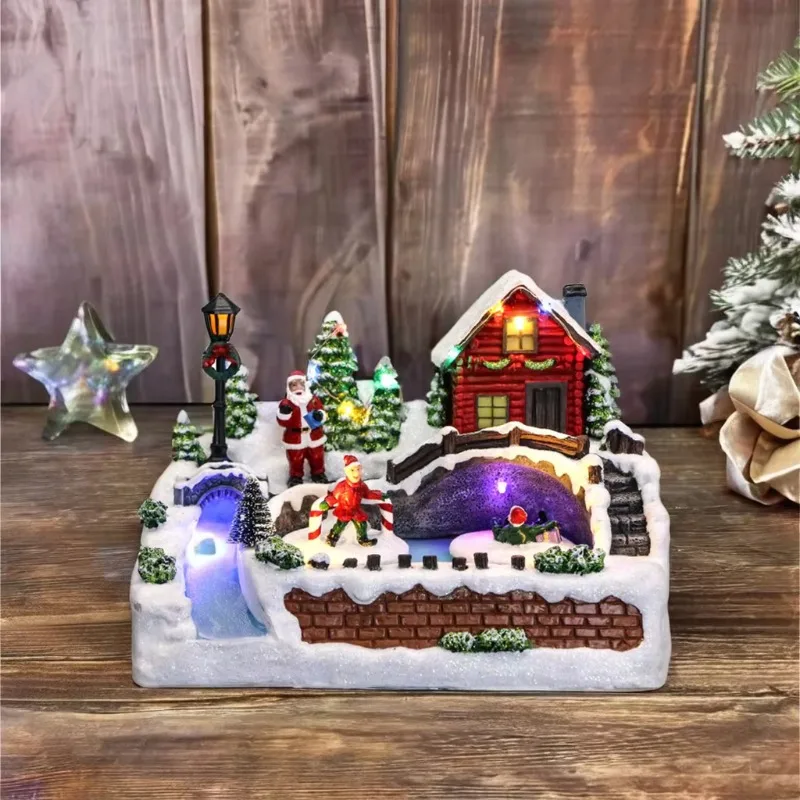 Christmas Pre-Glow Music Light Emitting Diode Animated Christmas Village Scene Resin Santa Kids Snowman Toys