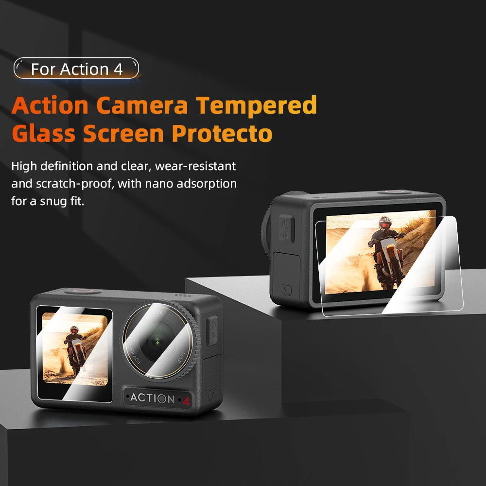 For DJI OSMO Action 4 9H Screen Protector Tempered Glass Film 2.5D Coverage Set Protective Anti-scratch 9H Camera Accessories