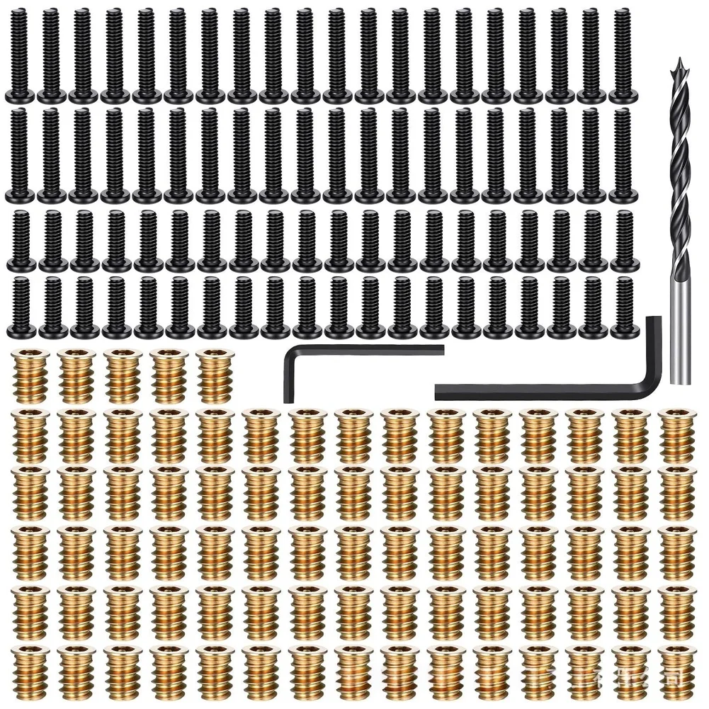 163pcs Woodworking Threaded Insert Set 1/4-20 Thread Insert Nut Drill Bits Wood Bolt Furniture Screw Hardware Nut Furniture