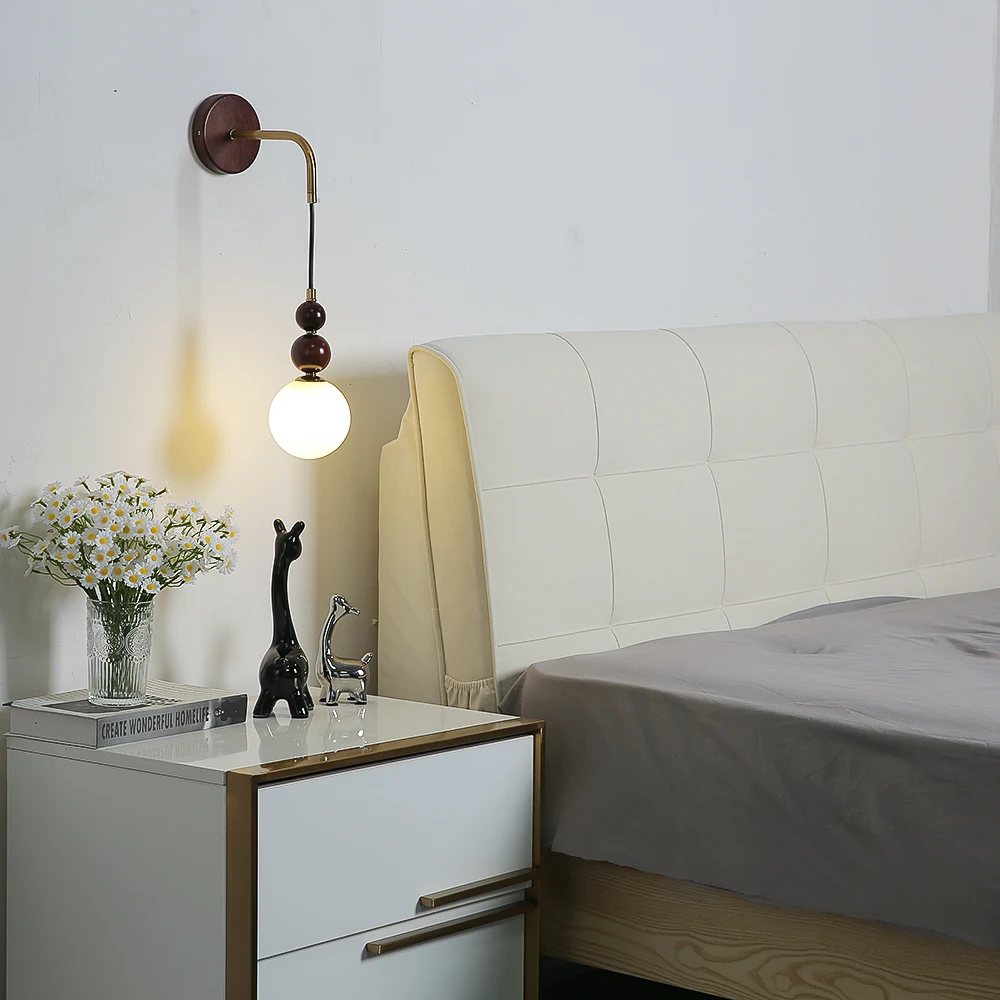 

Ancient Style Light Luxury Walnut wall light Living Room Background Wall Bedroom Headboard Japanese Retro Hallway Wall Lamp