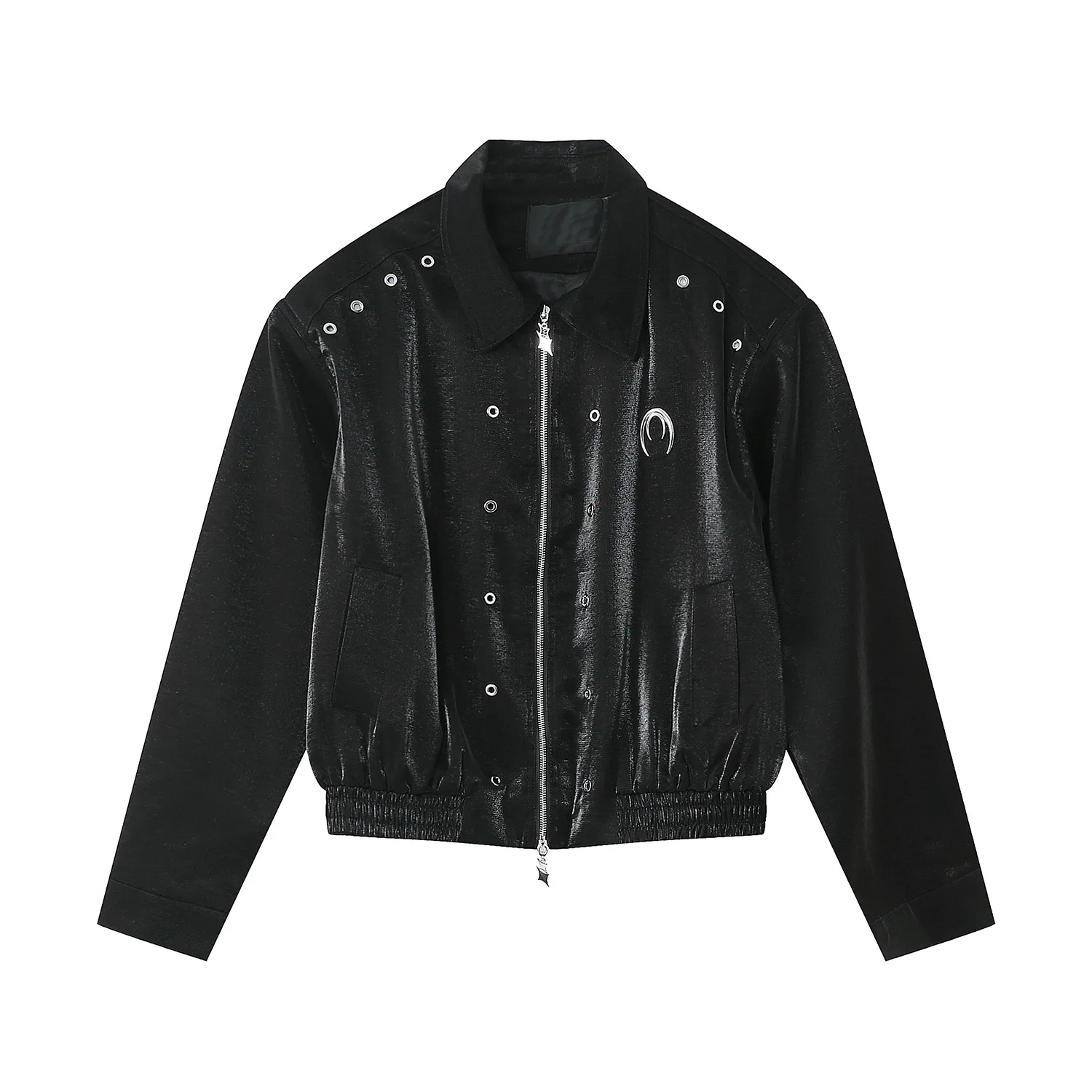 

Men's Spring and Fall New Fashion Long-sleeved Casual Jacket,Solid Color Lapel Double Zipper Hip Hop Hipster Shoulder Pad Jacket