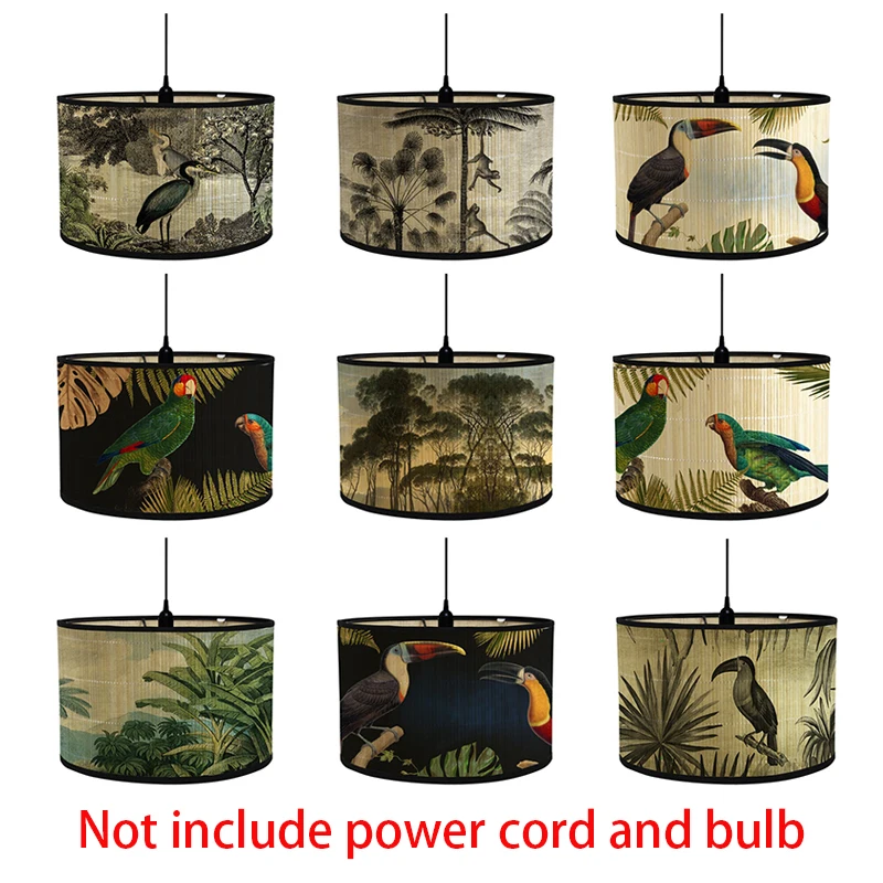 1PC Retro Style Light Cover Chandelier Wall Lamp Shade Birds Printing Lampshade Bamboo Art Chandelier Homestay Decor