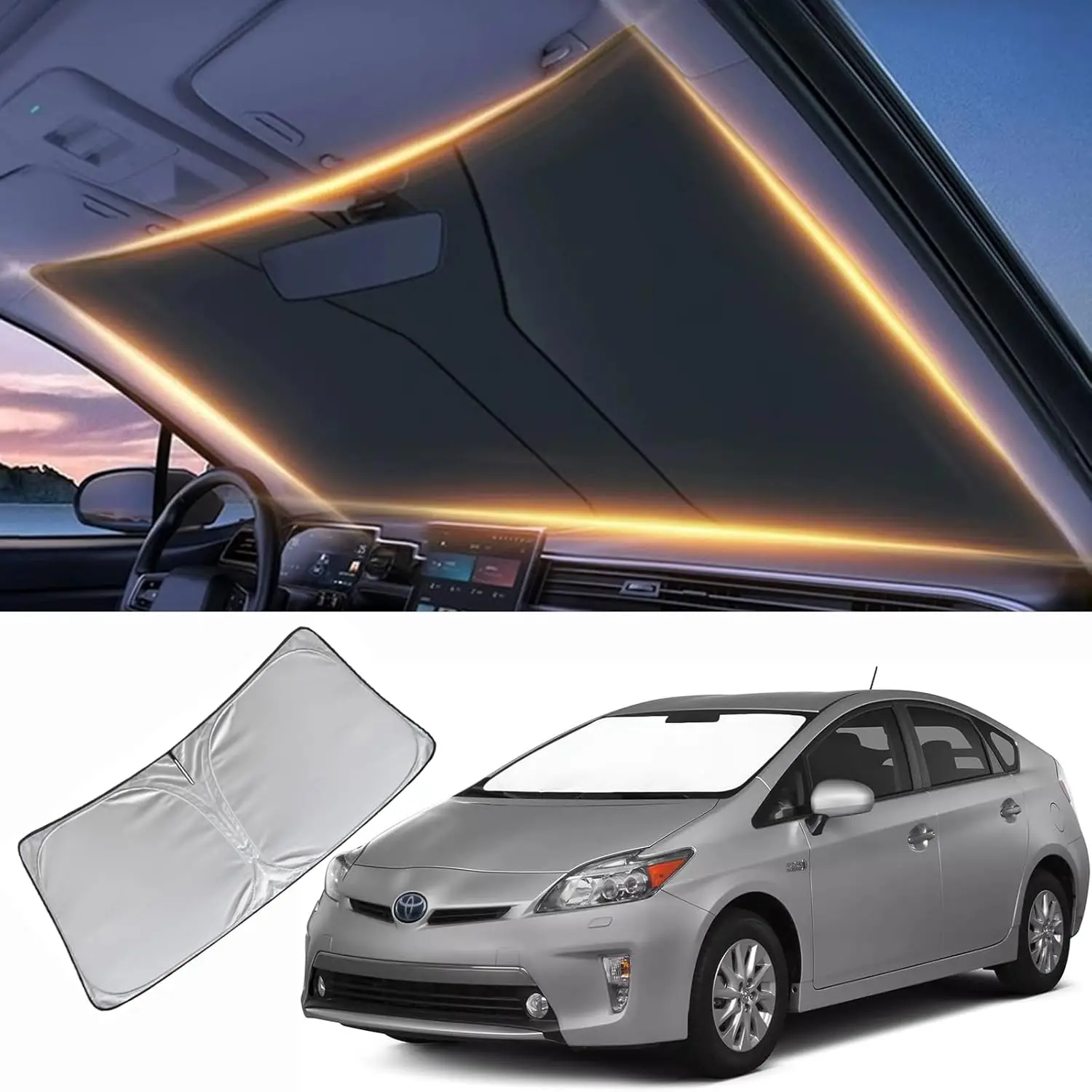

Custom Fit Windshield Sun Shade for Toyota Prius 2010-2024 2025 2026 with Soft Foldable Material and UV Protection