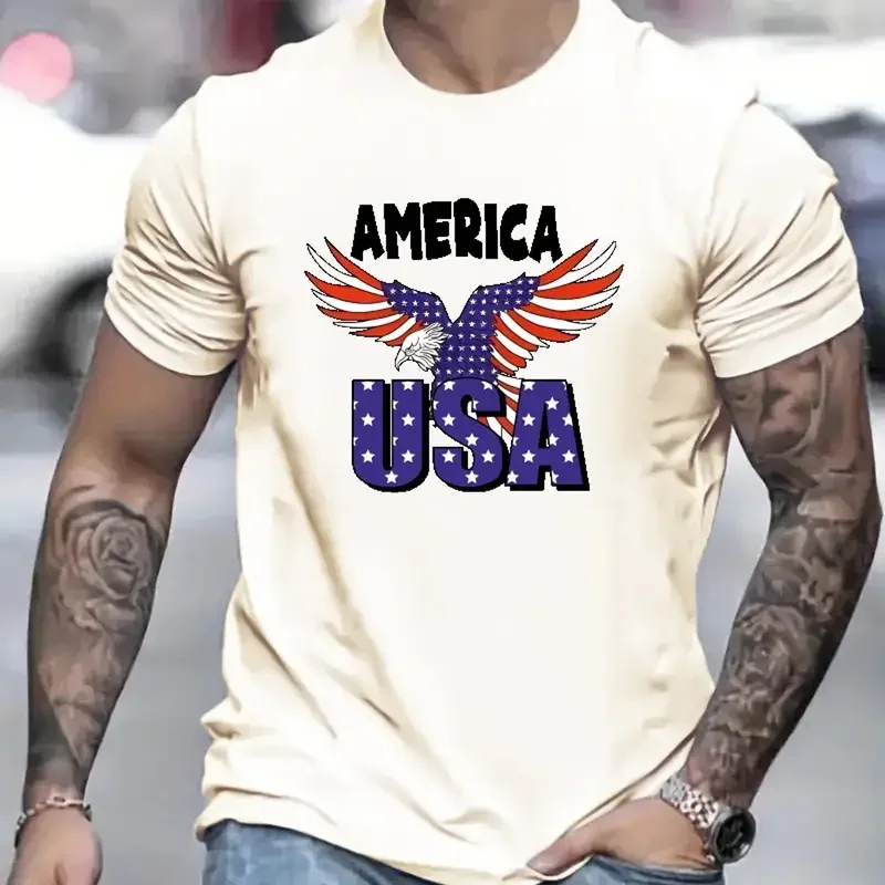 American Eagle Men\'s T-Shirt Casual Short Sleeved Tees Top Fashion 3d Animal Print Pattern T-Shirts Summer Loose Men\'s Clothing