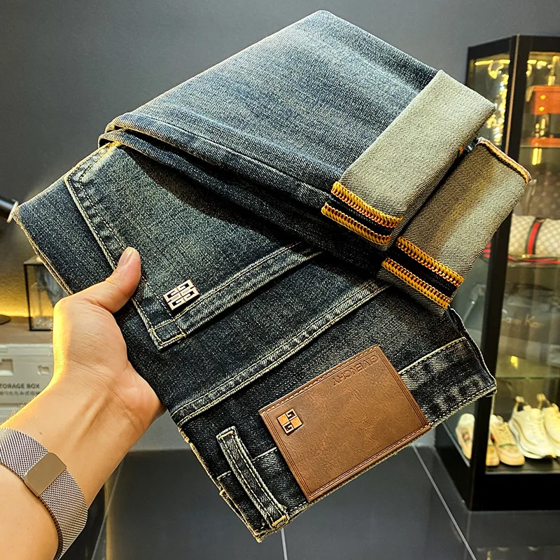 Affordable luxury fashion jeans men's autumn denim clothing high-end stretch slim fit skinny casual long pants