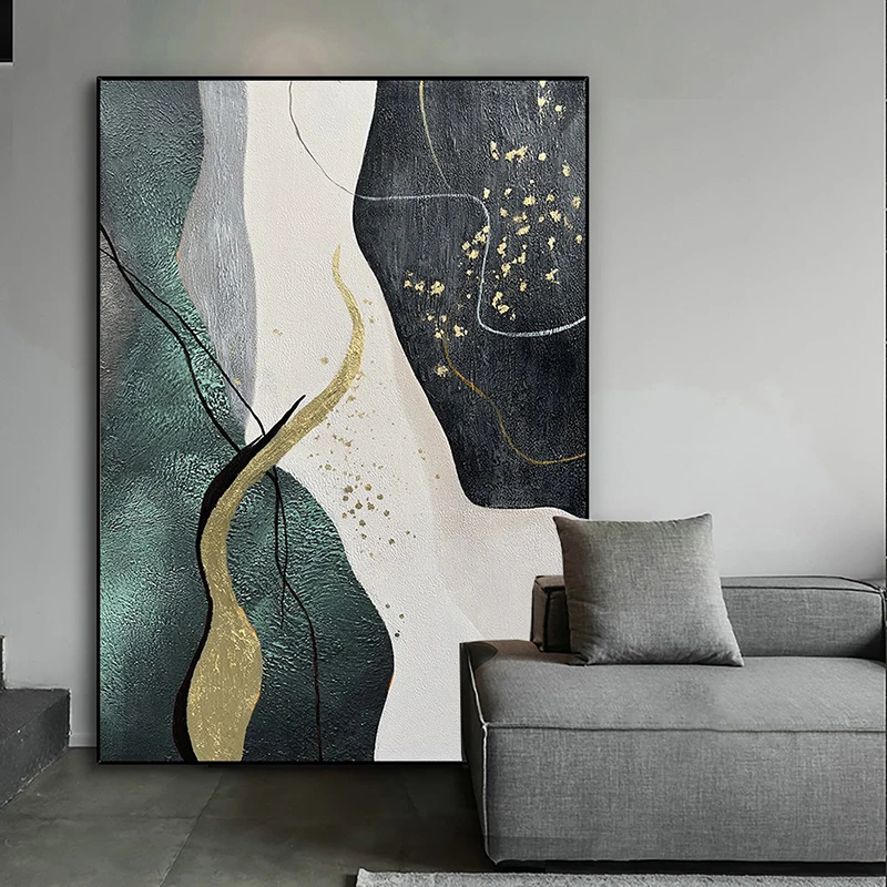 Can Customize Hand-painted Oil Painting Living Room Large Decorative Painting Dark Green Abstract Canvas Hanging Painting