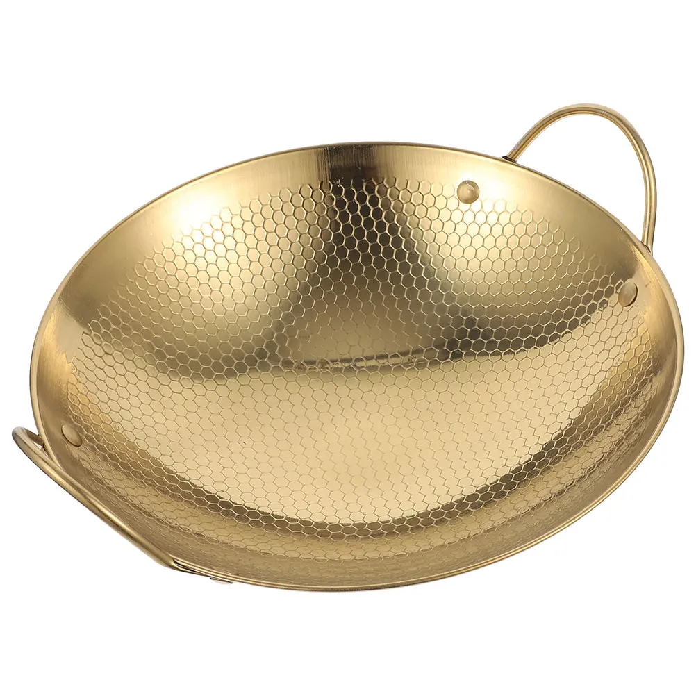 

Stainless Steel Wok 9 Inch Golden Honeycomb Design for Seafood Hot Pot Cooking Fry Pan Easy Clean Kitchen Bar Use