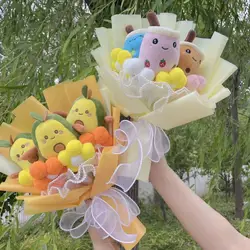 Real-life bubble tea avocado plush toy Flower bouquets stuffed food milk tea soft doll boba Christmas Graduation birthday Gifts