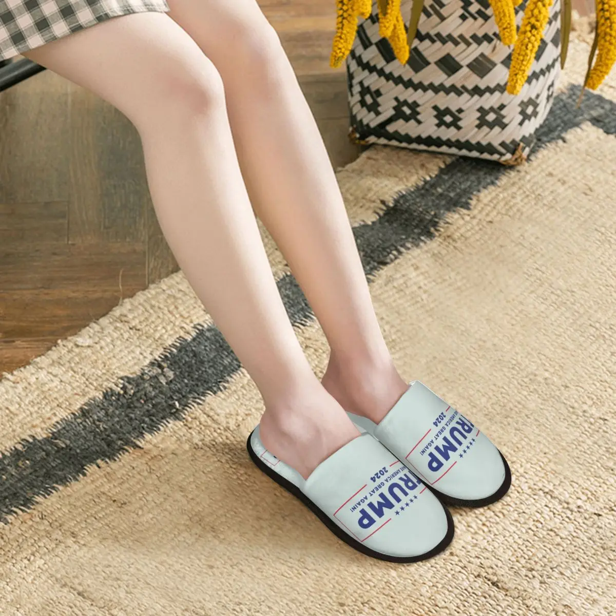 Custom Trump 2024 Soft Memory Foam House Slippers Women America US Comfy Warm Anti-Skid Slipper