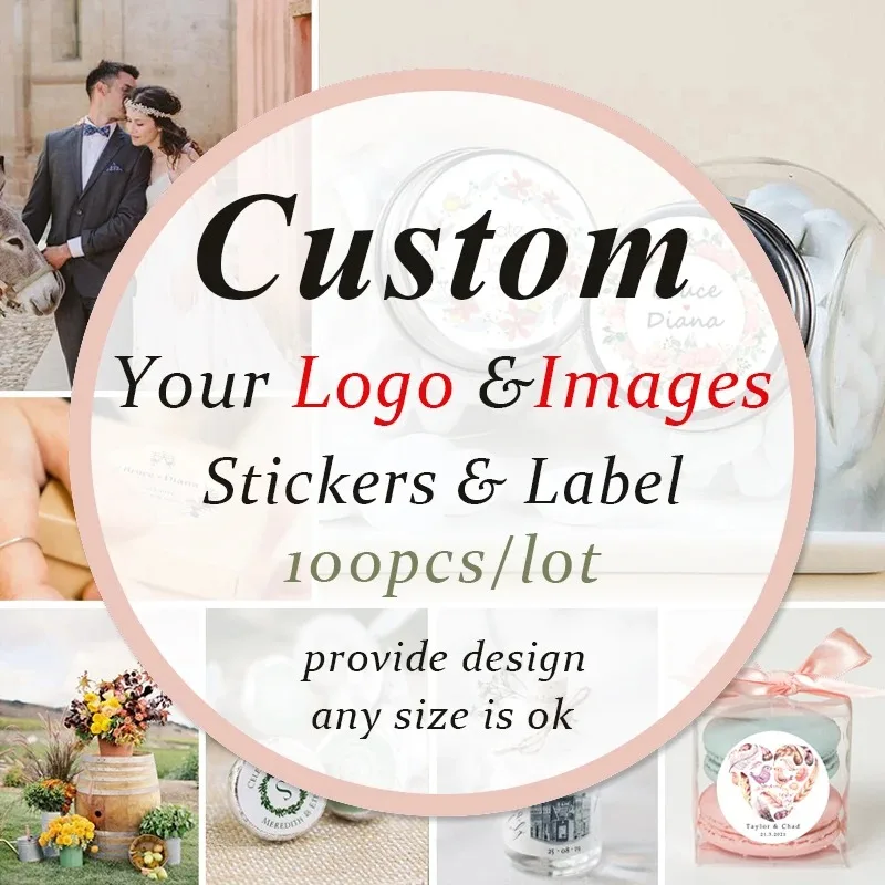 100pcs Custom LOGO Stickers White Label/Wedding Packaging sticker design Kraft baking your own name,THANK YOU labels