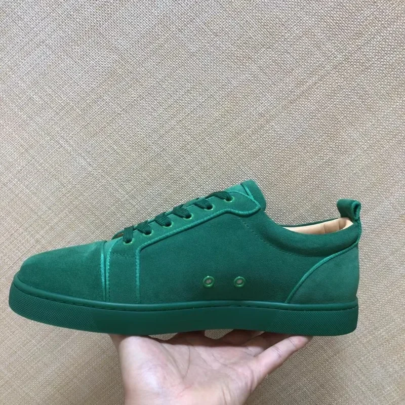 

Fashion Luxury Low Top Red Bottom Shoes For Men Trainers Driving Woman Spiked Green Suede Genuine Leather Rivets Flats Sneaker