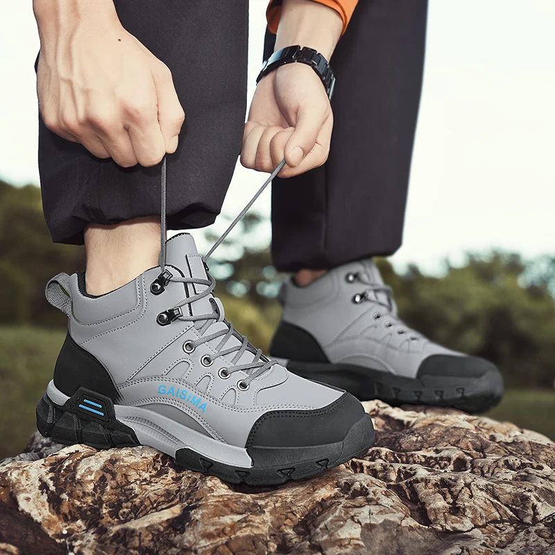 Botas de trabajo al aire libre para hombre, botas de senderismo con plataforma antideslizante, cómodas zapatillas de senderismo para acampar, zapatos de caza, otoño e invierno