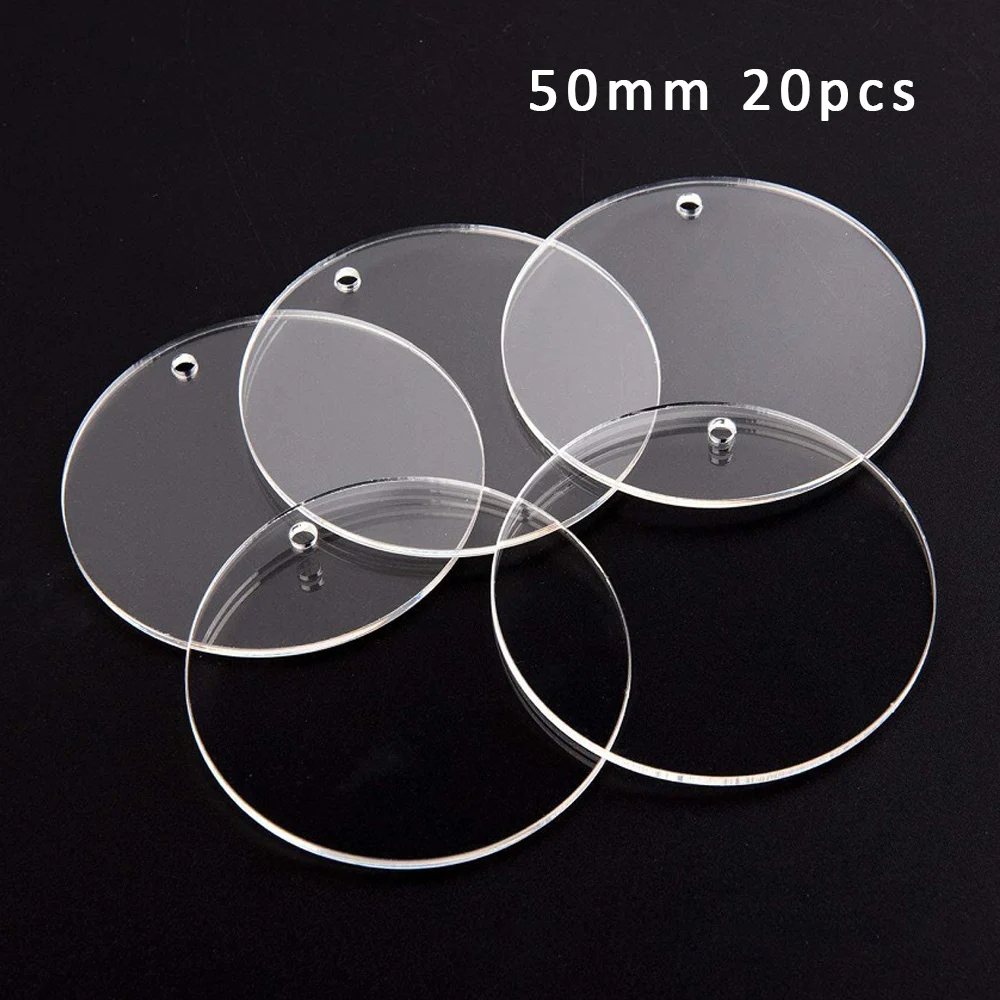 20Pcs/Set 50mm Acrylic Circle Blacks Transparent Rounds Discs with Hole For DIY Adhesive Viny Gifts Projects Keychain Pendant