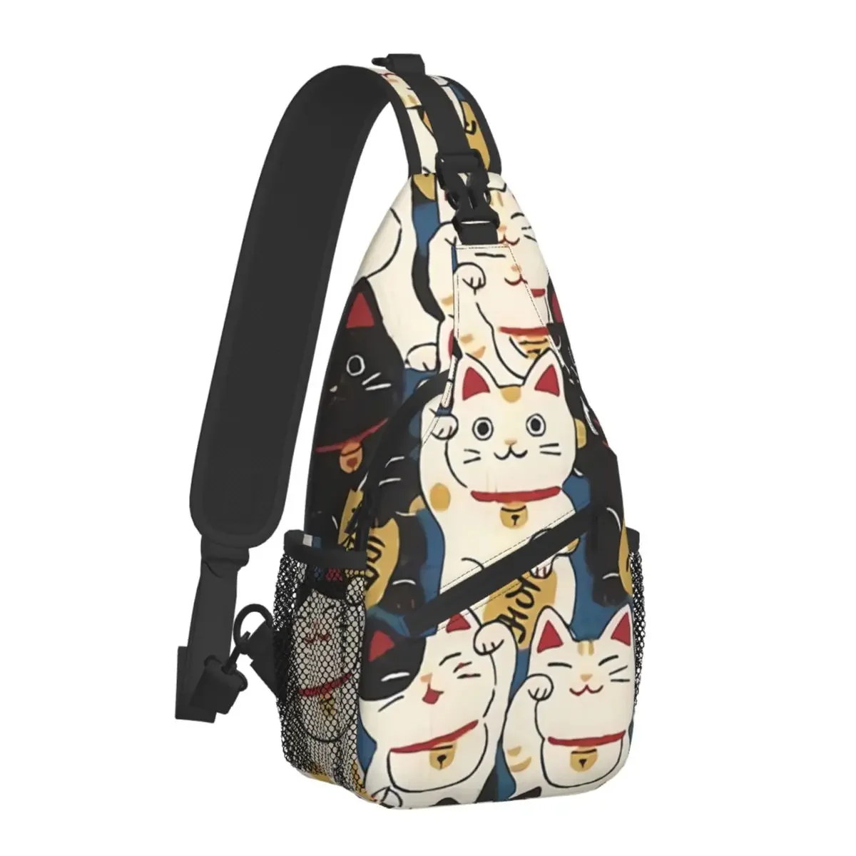 BLACK AND WHITE MANEKI NEKO Crossbody Chest Bags Pattern Pockets Travel Pack Messenger Sports Teens Shoulder Bag Unisex