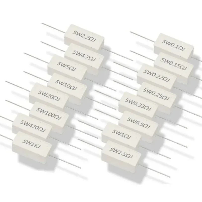 10pcs Cement Resistor RX27 5Watt SQP 0.1 0.15 0.22 0.25 0.33 0.47 0.5 1 1.5 2 2.2 3 4.7 5 10 20 22 33 47 51 100 300 470 1K ohm