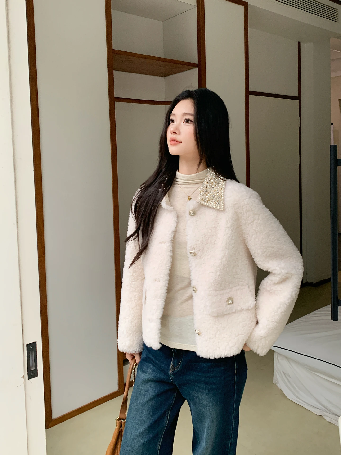 

Пальто MeHomeYang Teddy Fur Series Pearl из 100% шерсти, теплое, модное, зимнее, женское, верхняя одежда