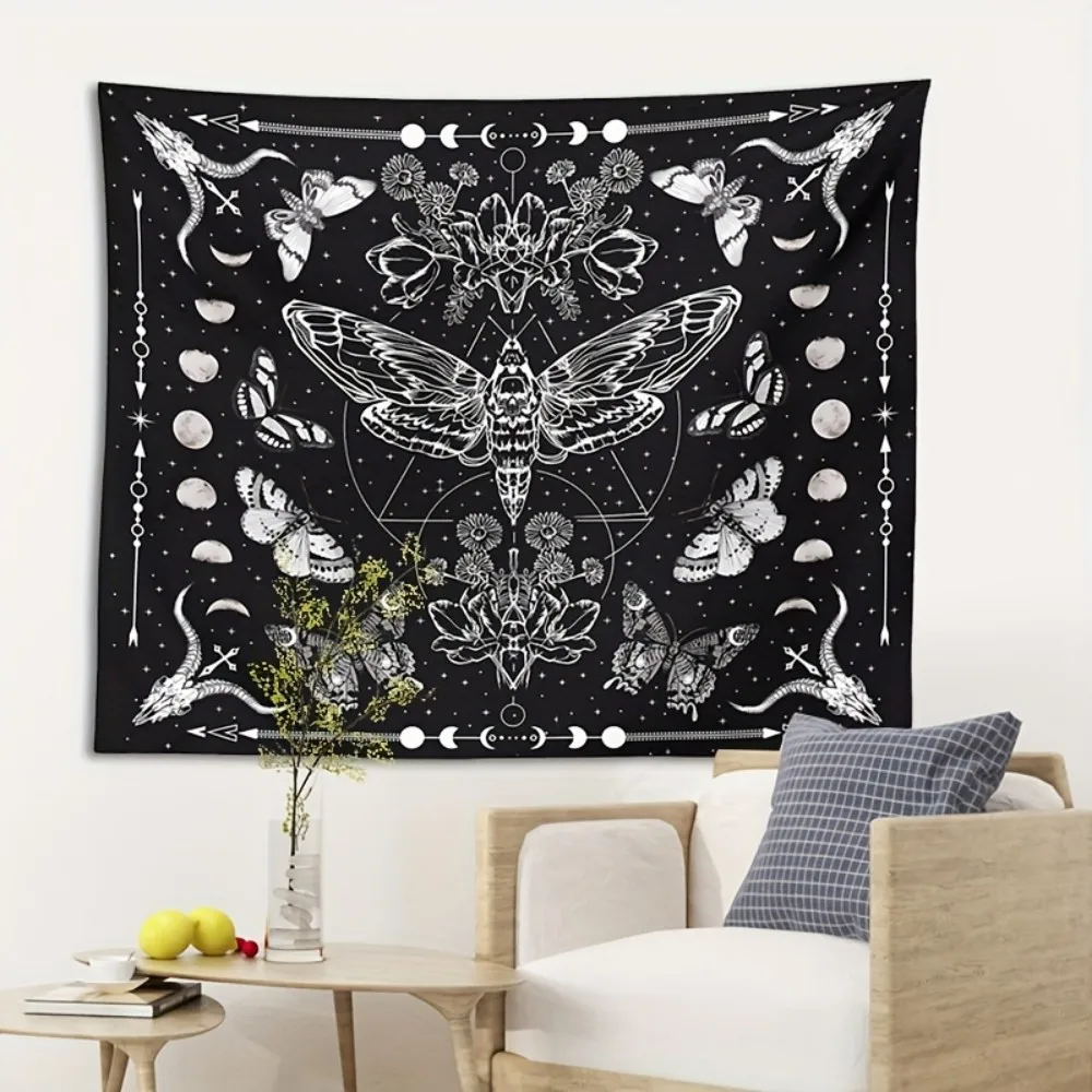 VIKAMA-tapiz estético oscuro, polilla, mariposa, Luna, patrón misterioso, tapiz decorativo gótico, decoración de la habitación del hogar