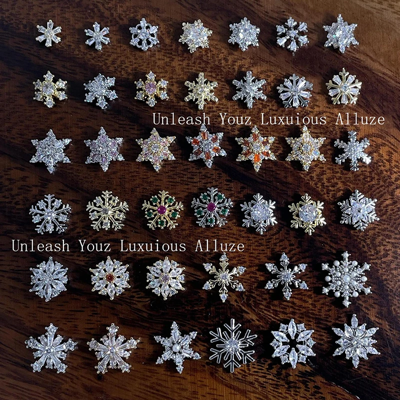 10 قطعة سبائك ندفة الثلج الزركون مسمار الفن اكسسوارات فائقة لامع عيد الميلاد ندفة الثلج ضوء فاخر الجليد زهرة مسمار الحفر