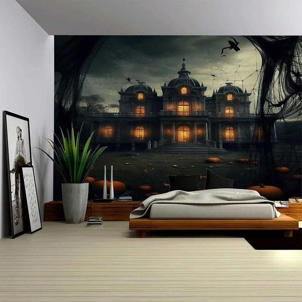 Skull Halloween tapestry children's room, home decoration, horror wall, party, room background, castle, pumpkin lantern