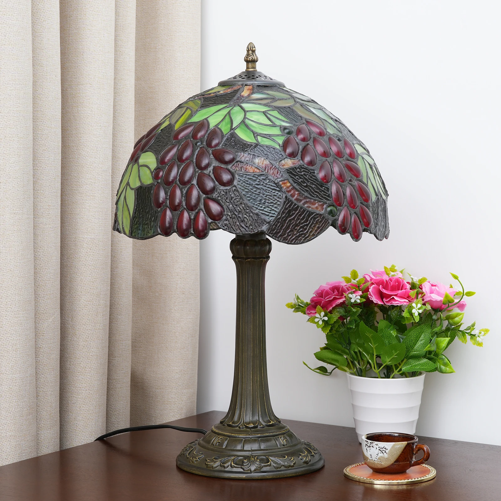 Tiffany Style Table Lamp Harvest Festival Grape Fruit Antique Stained Glass Lamp for Living Room Bedroom Bedside Nightstand Home