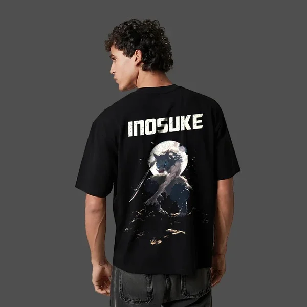 Demon Slayer Anime Inosuke T-shirt noir surdimensionné hommes et femmes respirant haute qualité Y2K T-shirt d'été à manches courtes