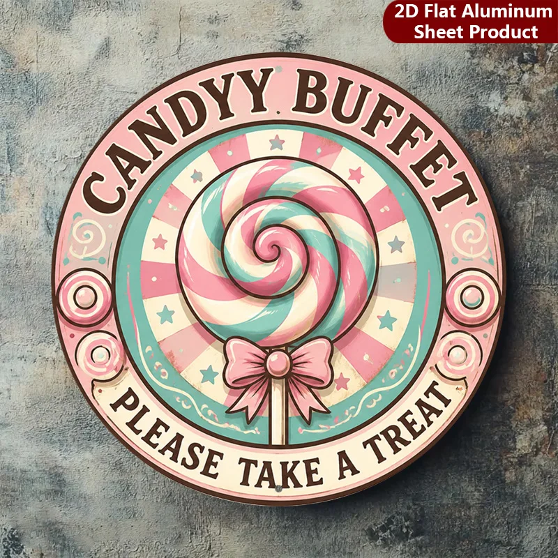 2D Flat, 1 Piece Pack, Candy Buffet Round Sign, Dessert Vintage Decoration Sign, Vintage Style Porch Decoration, Wall Decoration