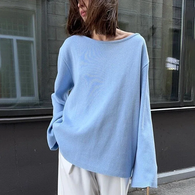 Tuularose mulheres blusas casuais moda solta sexy sem costas malha pulôver topo sólido streetwear commuter malhas feminino outwear