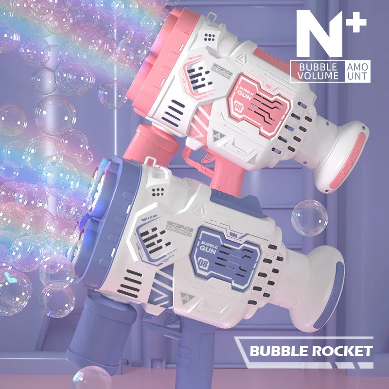 Full Automatic 40 Hole Sky Star Bubble Gun Rocket Bubble Toy Colorful Blowing Light Bubble Machine Outdoor Party Christmas Gift