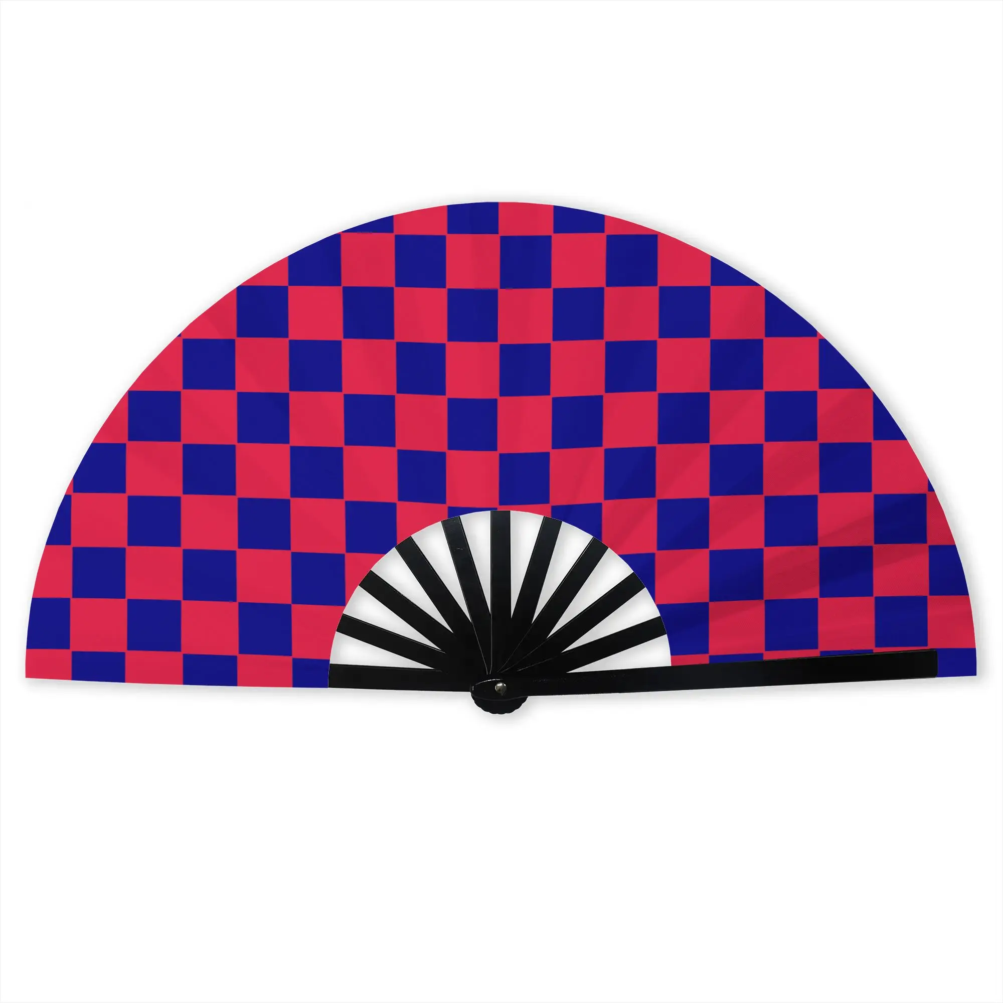 Customized Haiti  Grid Portable Pocket Fan Travel  Polyester Folding Fan Chinese Dance Handheld Cooling Fans