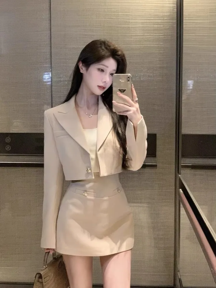 UNXX Autumn New Sophisticated Suit Jacket High-waist Skirt Two-piece Set for Women Female Office Lady High Quality Fashionable