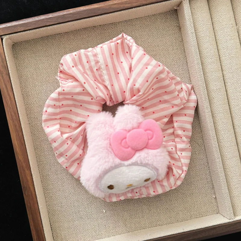 Gumki do włosów Sanrio Melody, różowe, duże, urocze, elastyczne, z motywem kreskówkowym, modne damskie opaski do włosów, akcesoria do włosów, prezenty.