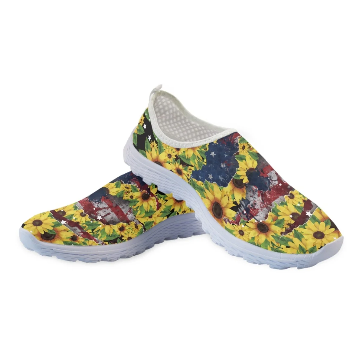 New Fashion American Flag Sunflower Butterfly Cartoon Pattern Women's Sneakers Outdoor Travel Non-slip Dirt Resistant Footwear