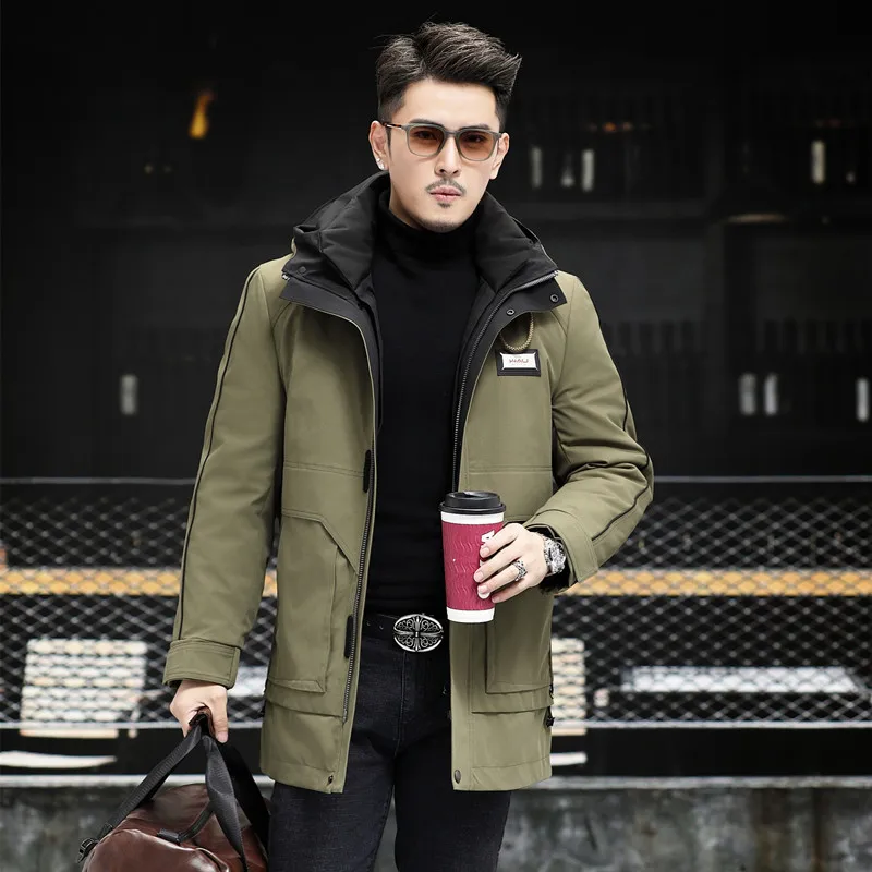 YOLANFAIRY Men's Removable whole rex rabbit fur coat high-end fur one-piece hooded lining mid-length men Winter parka jacket2025