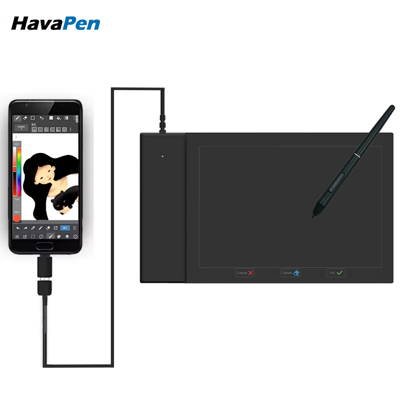 HavaPen YZ08 Schreibblock (Win/Mac/Android) Plug and Write. Digitales elektronisches Zeichentablett mit Stift, Grafiktafel