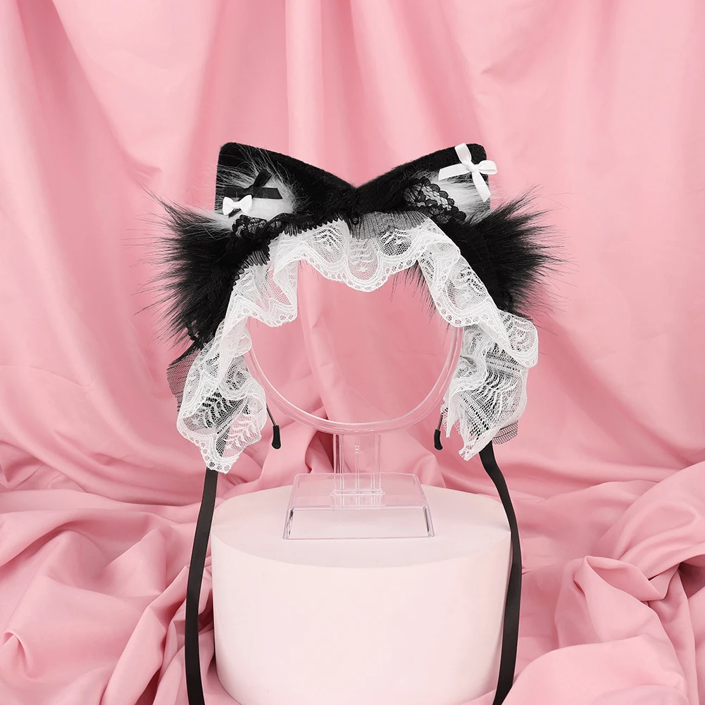 Christmas Cosplay Gift - Anime Cat Ear Headband with Bohemian Mesh Design, Perfect for Comic Con & Parties