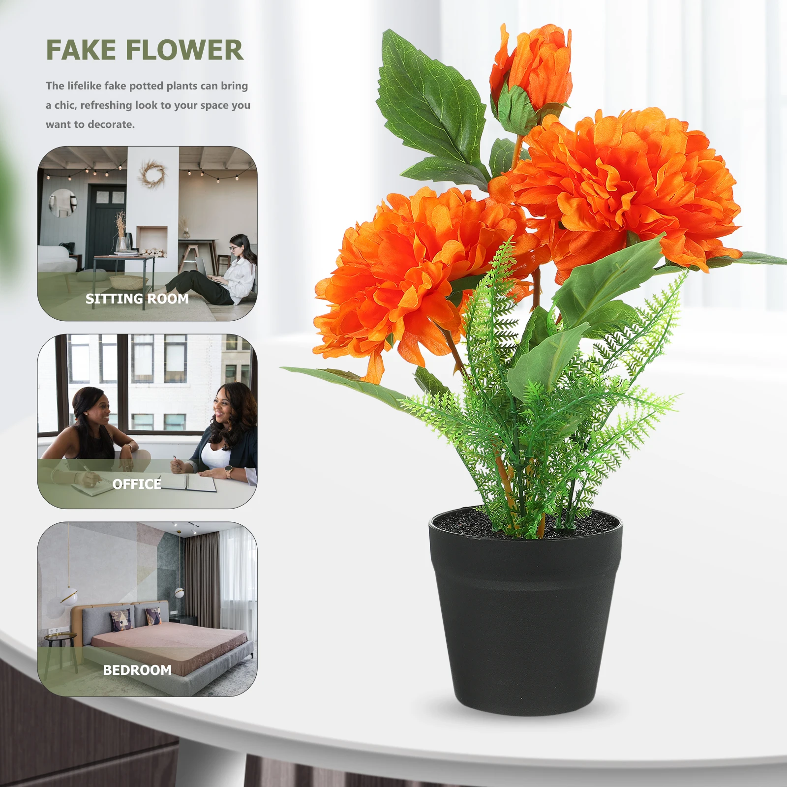 

Artificial Peony Faux Plant in Plastic Pot Orange ColorFlower Home Office Decor Longlasting Ornament Artificial Plants