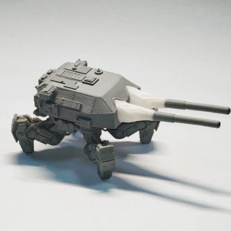 Sci Fi Quadruped Mecha Model 3D Printed Dual Cannon Unpainted Desktop Ornament