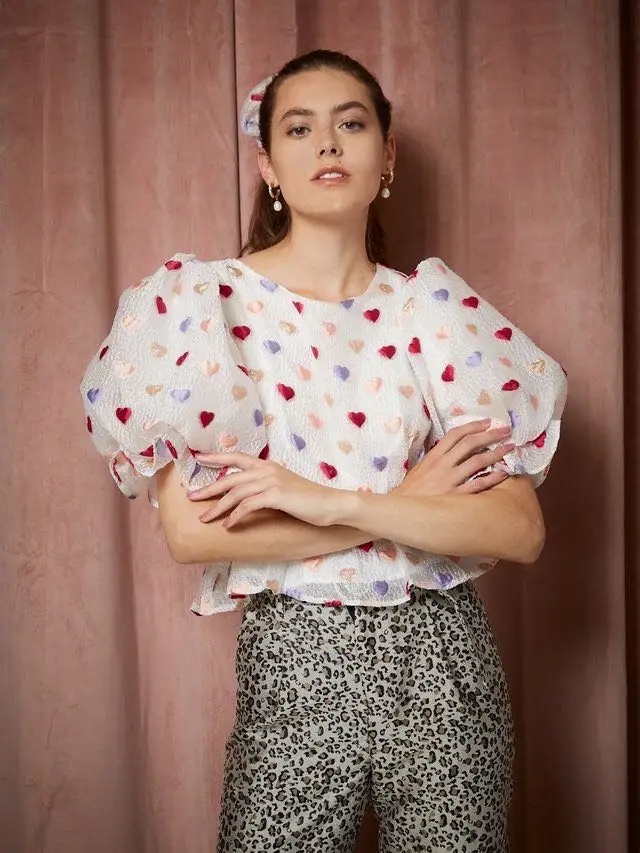 

Женская блузка Sweet Fairyish с короткими рукавами-фонариками, круглым вырезом, приталенная, с открытой спиной, маленького размера, со средними рукавами, в повседневном стиле