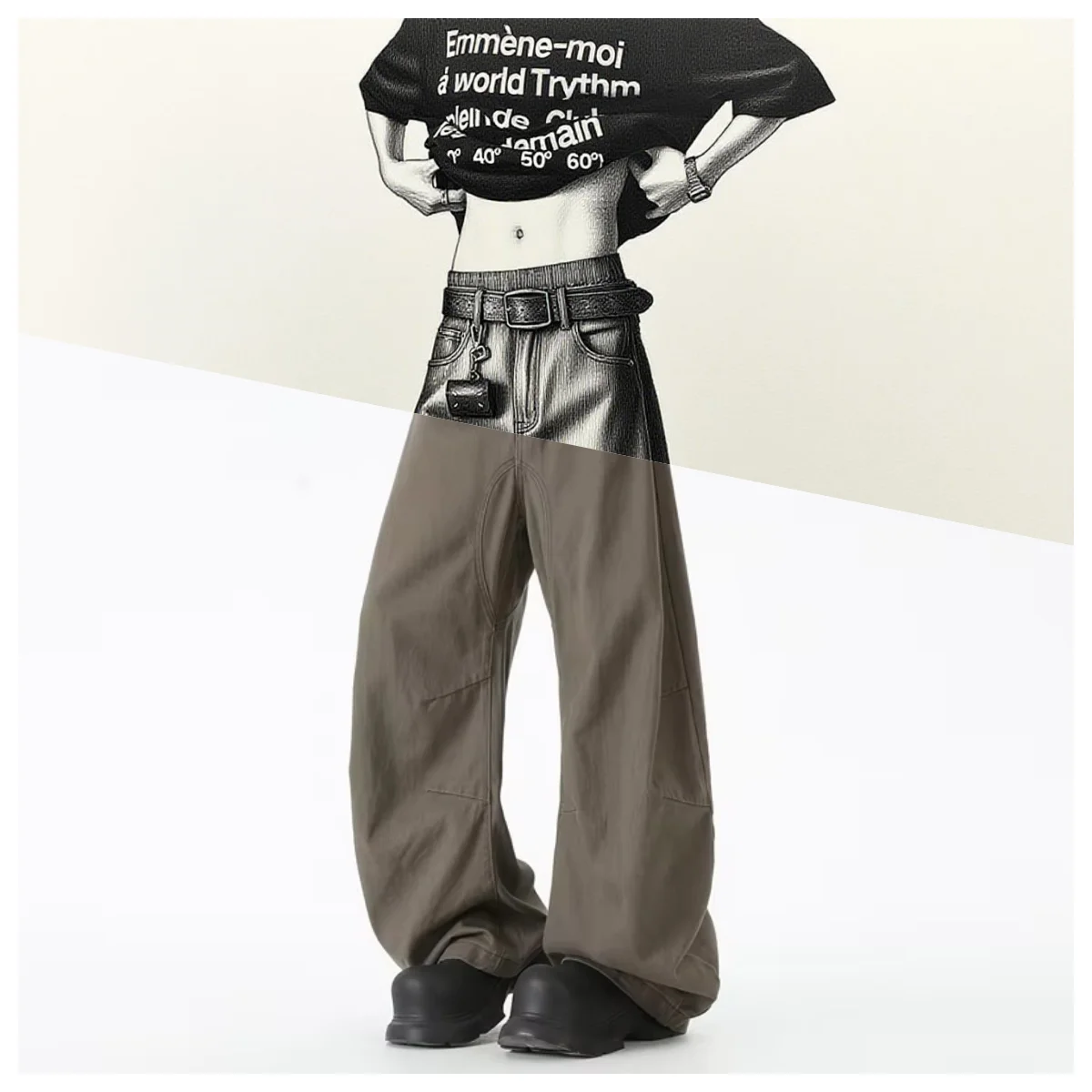 

Men's Baggy oversize High Street Overalls Coffee Streetwear Male Mopping TrouseAmerican Style Vintage Wide Leg Cargo Long Pants