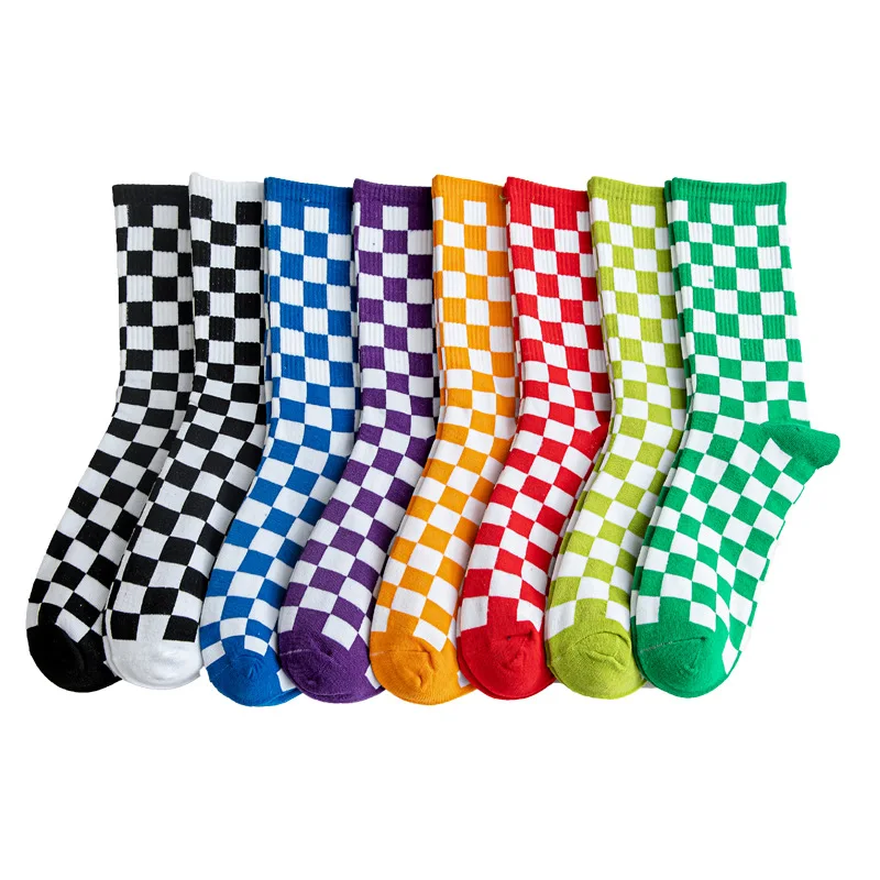 Korea Harajuku Trend Women Checkerboard Socks Geometric Checkered Socks Men Hip Hop Cotton Unisex Streetwear Novelty Socks