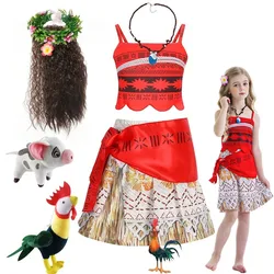 Ocean Adventure 2 Role Play Costume M-Moana Two Pieces Dress up for Girls Polynesian Style Vaiana Halloween Princess Costume wig