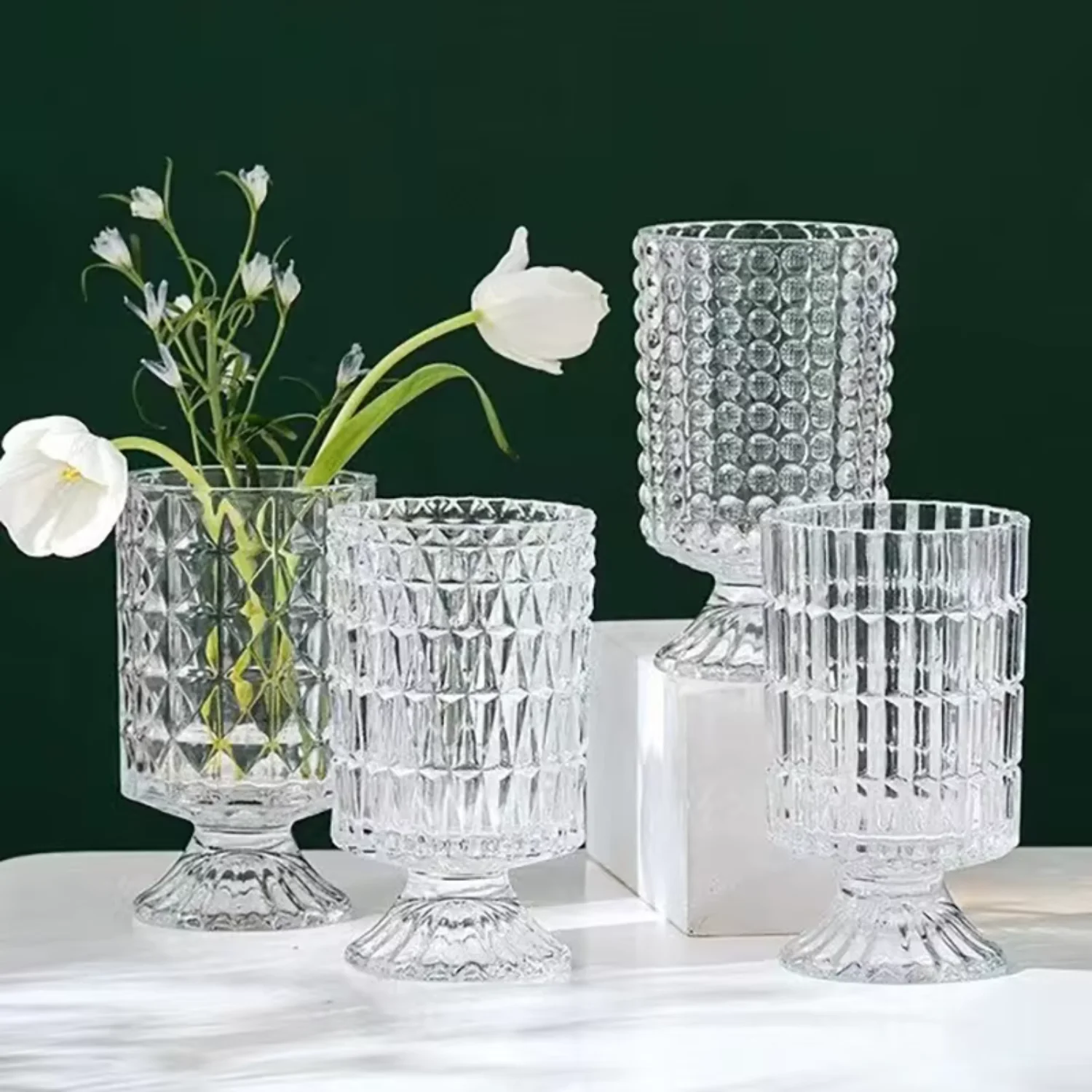 

Factory-Sold Large Clear Colored Blown Crystal Glass Vase Deco Wedding Tabletop Centerpiece Wooden Flower Vase Wedding Table