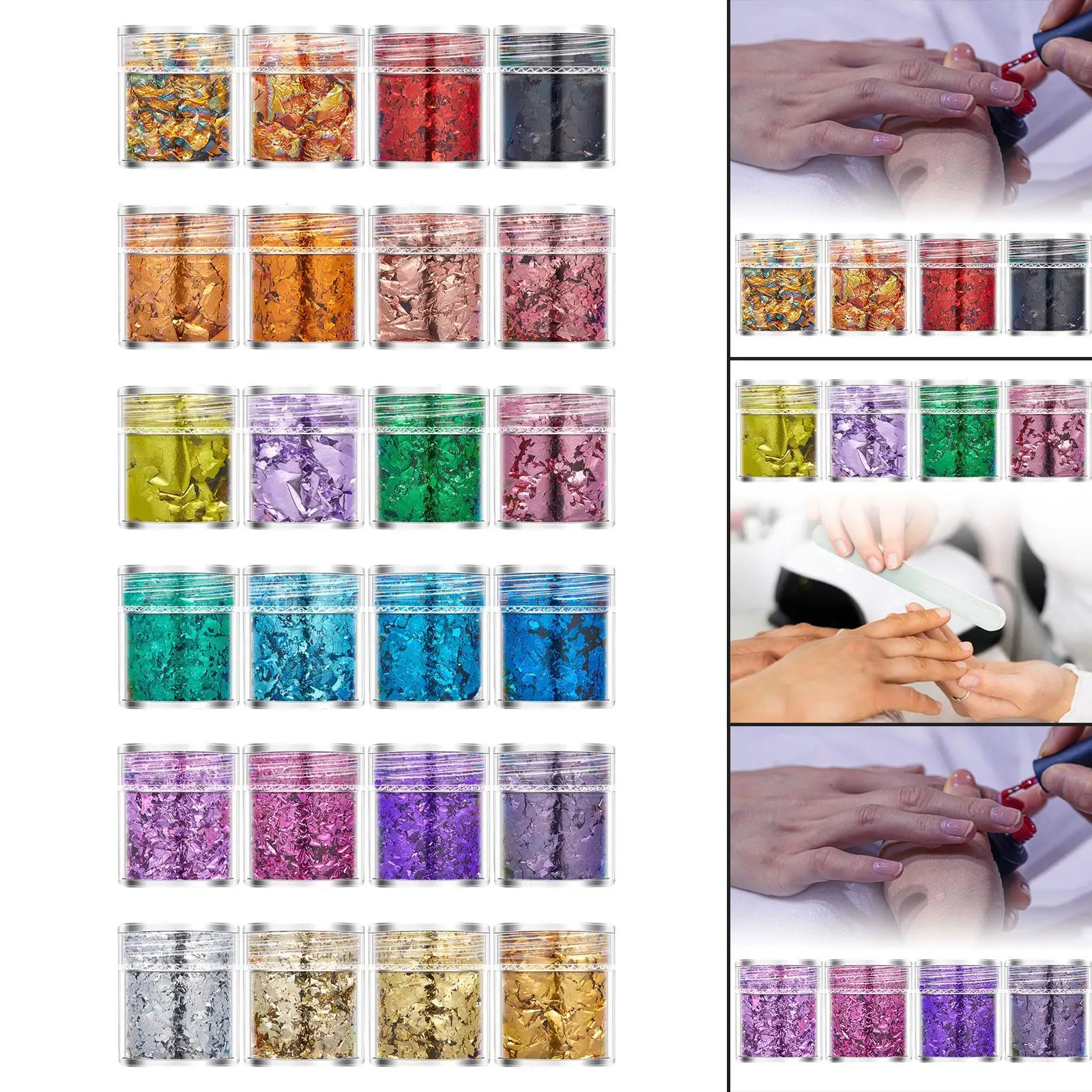 4Pcs Nail Art Foil Flakes Nail Foil Acrylic Supplies DIY 3D Nail Art Tips Thin Shiny Foil Glitter Sequins Manicure Decorations