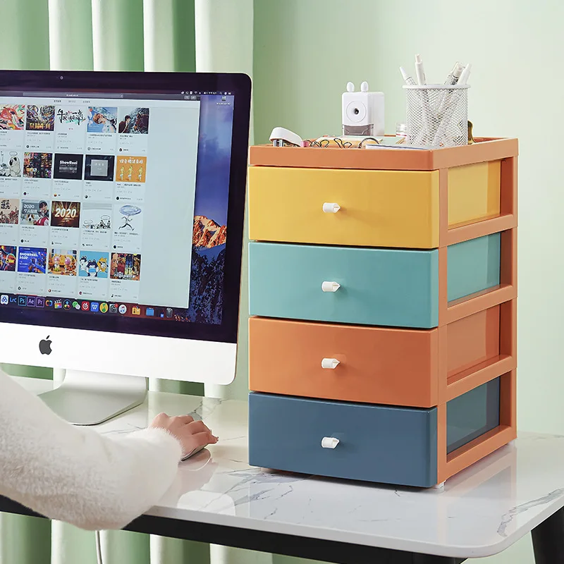 

Desktop Drawer Storage Cabinet Storage Box Cosmetic Storage Colorful Large Capacity Bedside Table Four-Layer Small Cabinet