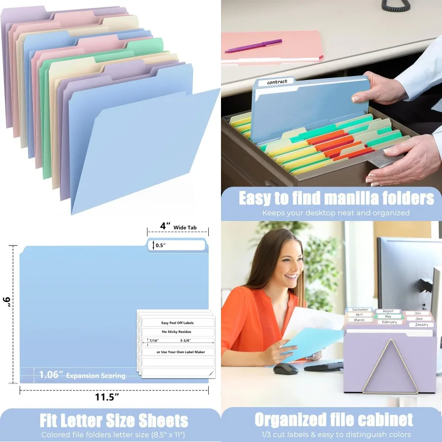 

HABGP 9 шт. Папки Manilla 8,5x11 дюймов с вырезанной вкладкой 1/3 Цветные папки для файлов Размер букв Пластиковые папки Эстетические для школьного автобуса