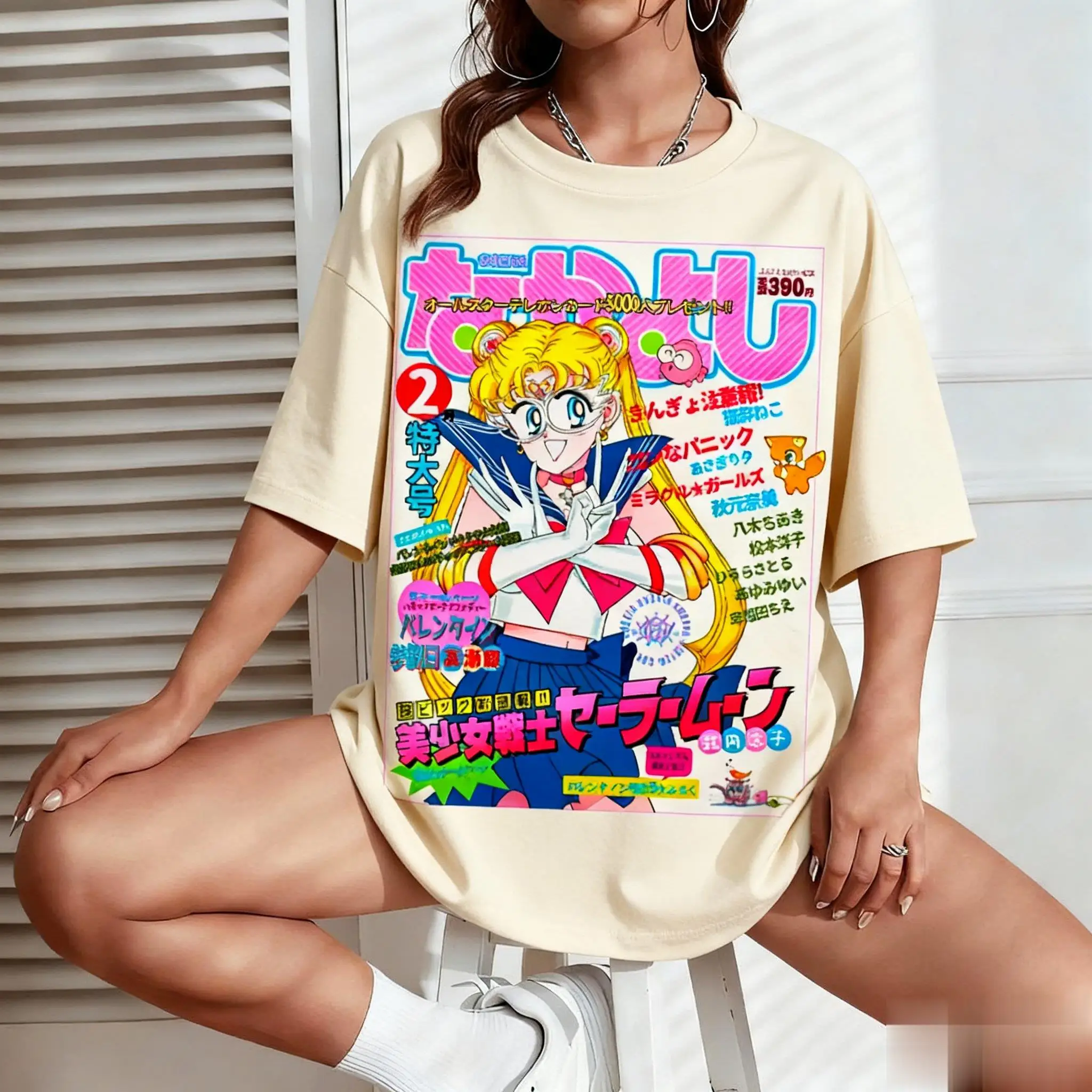 Sailor Moon Grafische T-shirt Vrouwen Mannen Anime Print Korte Mouw Tee Oversized Casual Streetwear Zomer Mode Y2k Kleding Kawaii