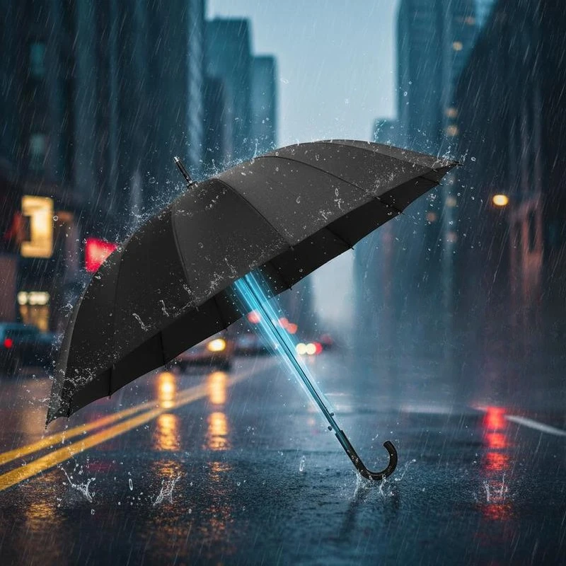 Parapluie Automatique Noir 120 cm - Grand Parapluie à Manche Long avec Ouverture Automatique, Côtes en Fibre de Verre Résistantes au Vent, Solide et Léger pour Homme, Femme, Pluie