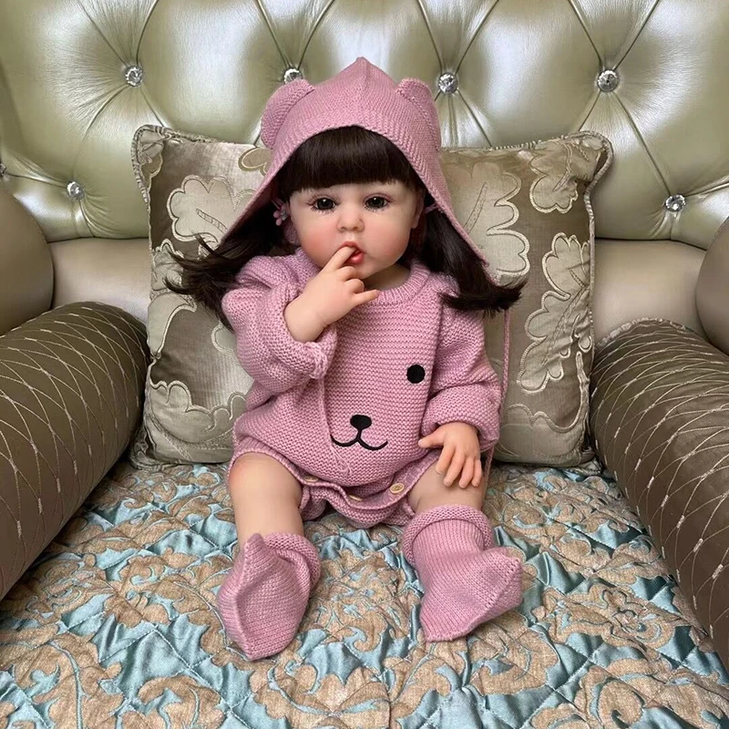 

NPK 55CM Real Baby Doll Full Body Erin Reborn Toddler Girl Doll Lifelike with Hat Soft Touch Body Christmas Gifts for Children