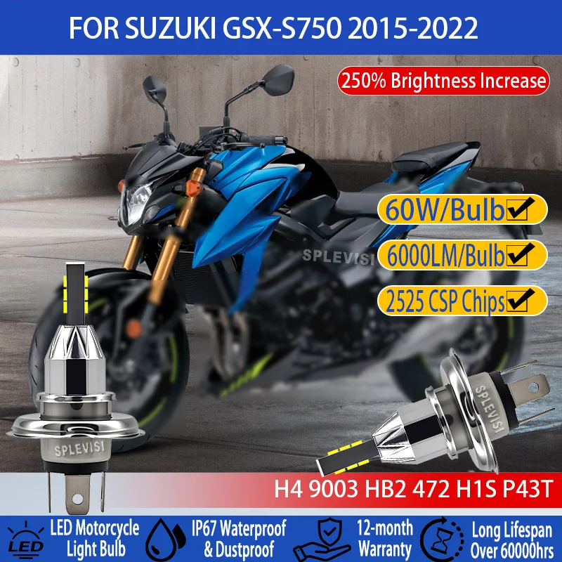 

1/2pc Plug and Play H4 LED Motorcycle Headlight Bulb IP67 Waterproof For Suzuki GSX-S750 2015 2016 2017 2018 2019 2020 2021 2022